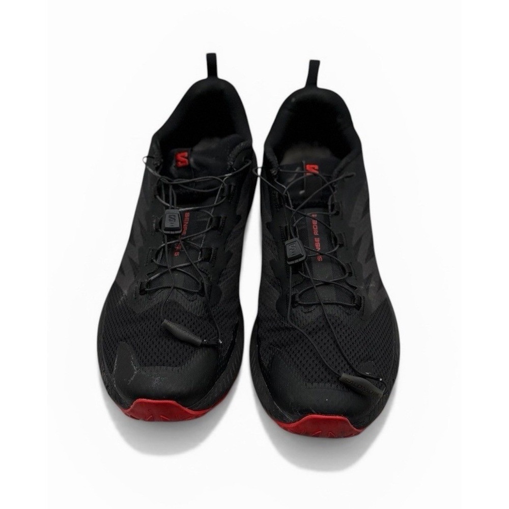 Salomon Sense Ride 5 Trail Running Shoes Mens 12 Black Red Quicklace Replacement